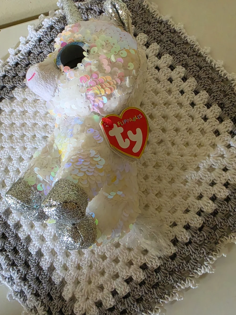 TY Sequin Unicorn Plush - White & Pink Sparkle